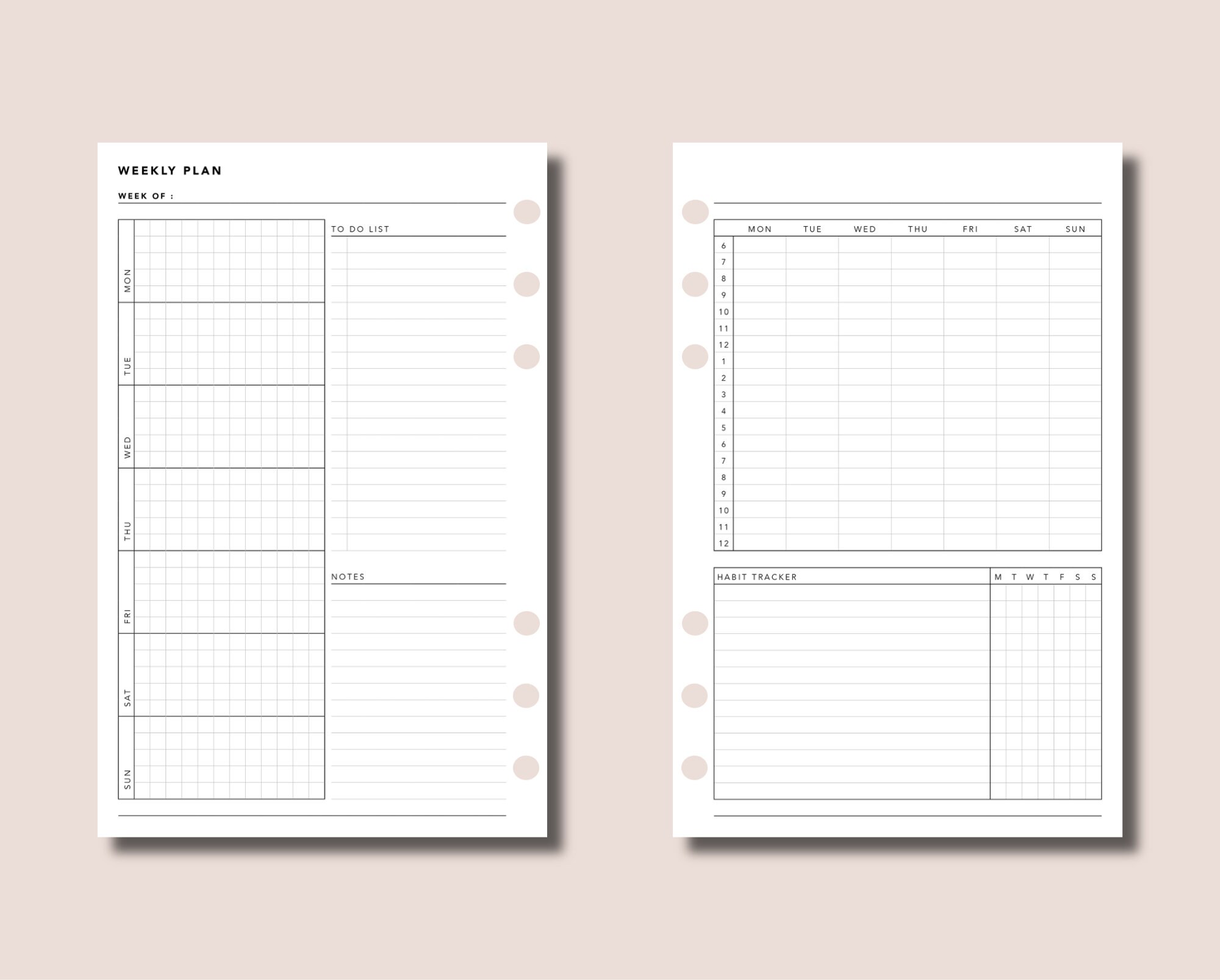 Paper &amp; Party Supplies Weekly Planner No Week on 2 Pages 14 Minimal ...