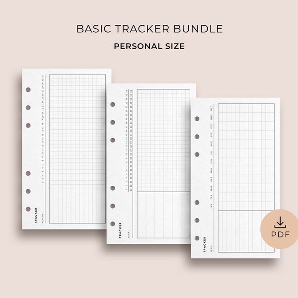 Basic Tracker Bundle, Personal Size - Printable Daily, Weekly, Monthly Tracker, Recurring Task Tracker, Daily Habit Tracker