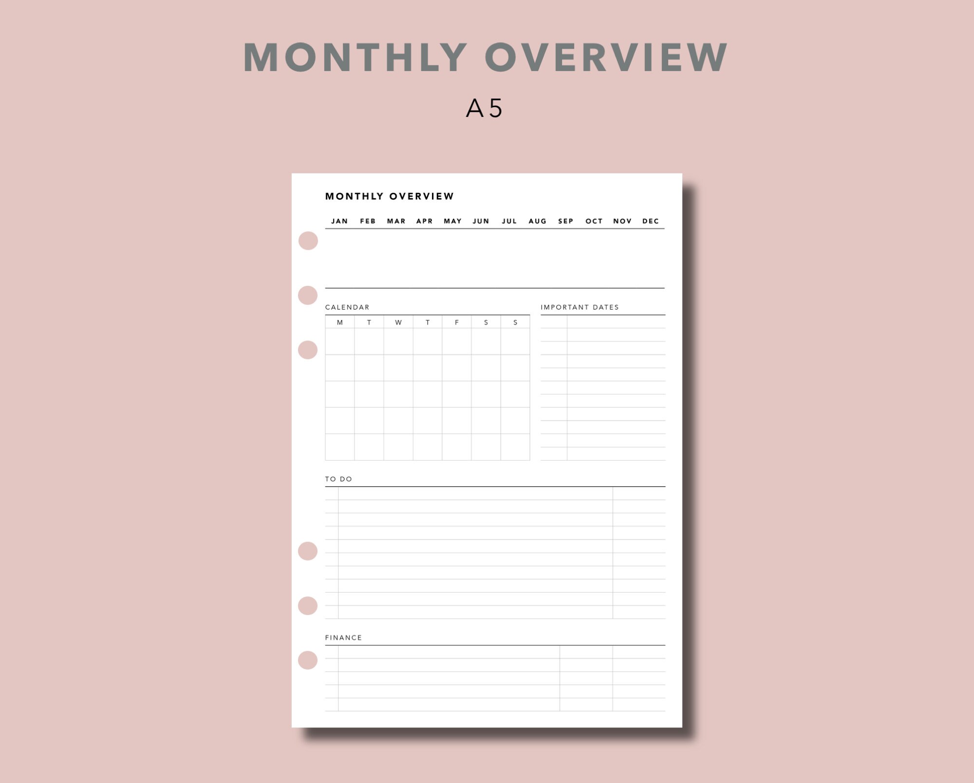 a5 monthly overview printable month on 1 page with undated etsy