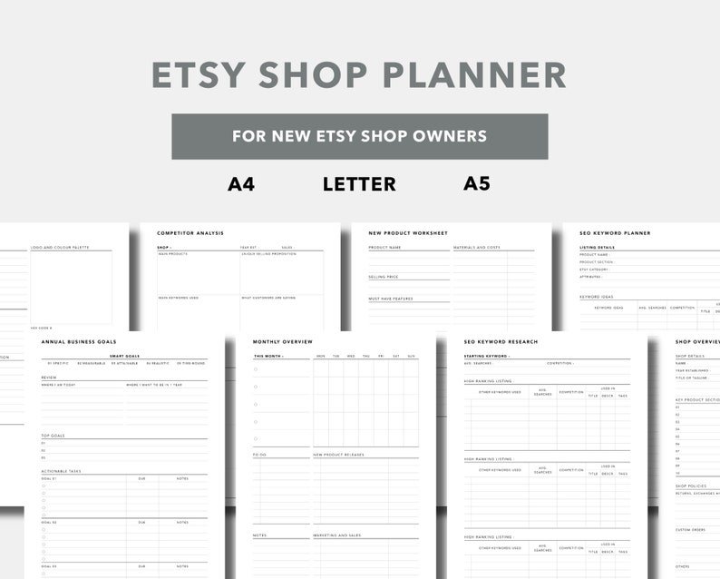 Etsy Shop Planner Printable for Etsy Shop Owners and Sellers Etsy