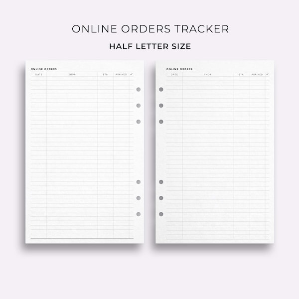 Online Order Tracker, Half Letter Size - Printable Online Purchases Tracker, Online Shopping Tracker, Junior Discbound Planner