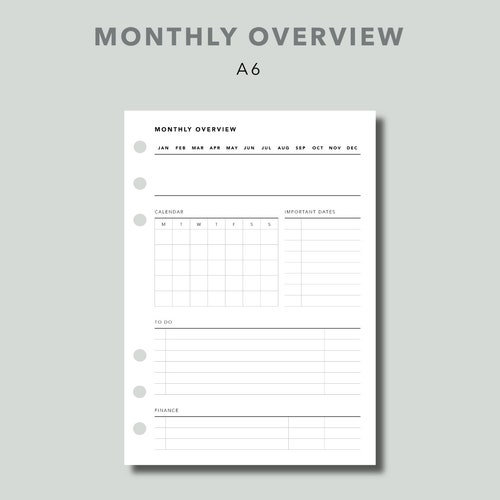 A6 Monthly Planner Month on 2 Pages A6 Printable Planner Etsy