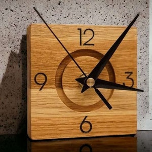 Oak wall clock, minimalist and unique image 1