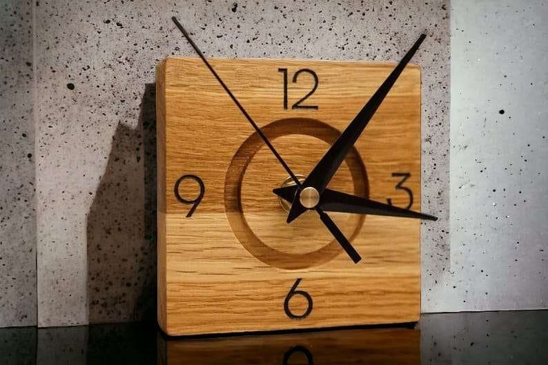 Oak wall clock, minimalist and unique image 1