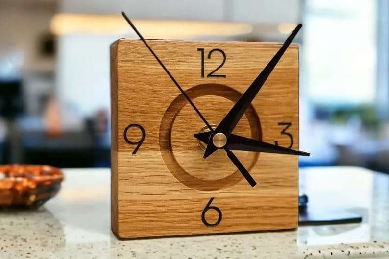 Oak wall clock, minimalist and unique image 2