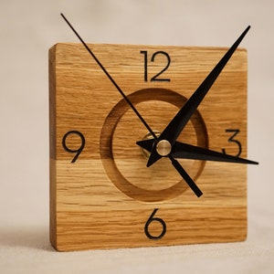 Oak wall clock, minimalist and unique image 3