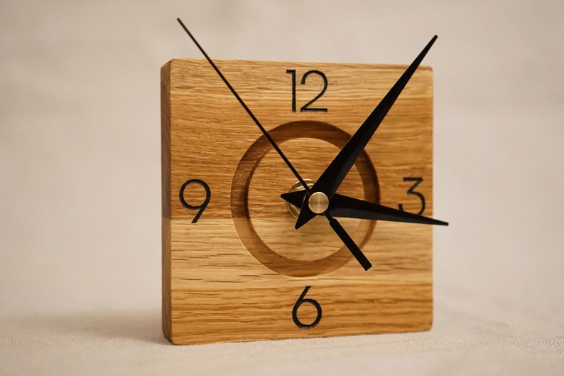 Oak wall clock, minimalist and unique image 3