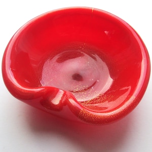 Barbini Murano opaque red & gold leaf glass freeform biomorphic bowl