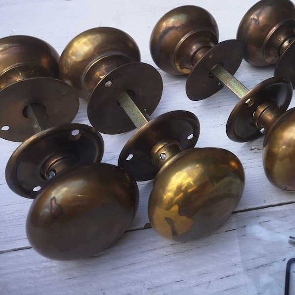 Cottage Door Knob Handle Hollow Natural antique aged Brass 55mm Antique Old Period Traditional Brass & Mortice Rim Lock Handles Sold as Pair