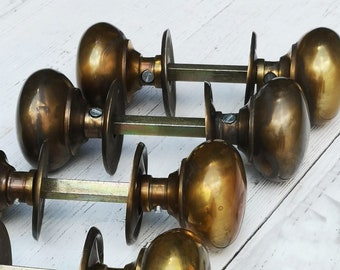 Cottage Door Knob Handle Hollow Natural antique aged Brass 55mm Antique Old Period Traditional Brass & Mortice Rim Lock Handles Sold as Pair