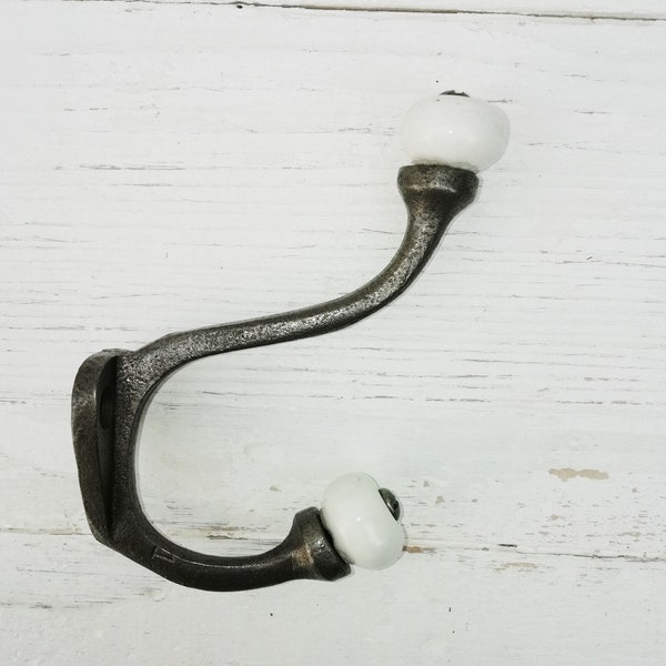 Coat Hook white ceramic double PADSTOW hook Retro Antique Finish