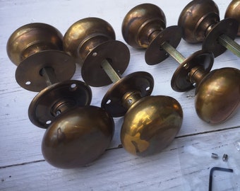 Cottage Door Knob Handle Hollow Natural antique aged Brass 55mm Antique Old Period Traditional Brass & Mortice Rim Lock Handles Sold as Pair