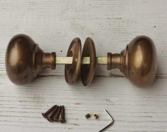 Cottage Door Knob Handle Hollow Natural antique aged Brass 55mm Antique Old Period Traditional Brass & Mortice Rim Lock Handles Sold as Pair