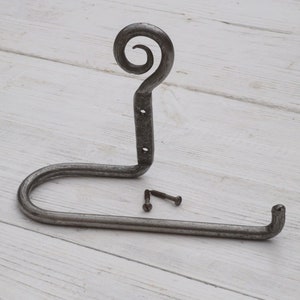 Porta rotolo di carta igienica color metallo Curly Tail Ferro antico forgiato a mano 150 mm Decorazione rustica/vintage, Decorazione per il bagno, Porta rotolo di carta igienica