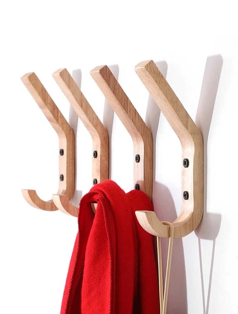 Crochets muraux en bois pour porte-manteaux, crochets muraux décoratifs, crochets pour porte-serviettes en bois pour un rangement mural. Bois massif. Style scandinave minimaliste image 1