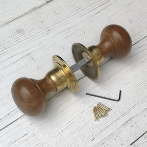 Teak Wood Rim Lock Mortice Door Knobs old vintage retro vintage knobs Teak with brass plate