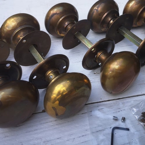 Cottage Door Knob Handle Hollow Natural antique aged Brass 55mm Antique Old Period Traditional Brass & Mortice Rim Lock Handles Sold as Pair