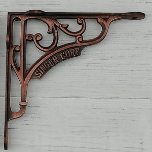 1pc SINGER CORP Antique Copper Ornate Victorian scroll Cast Iron book shelf Wall Bracket Support