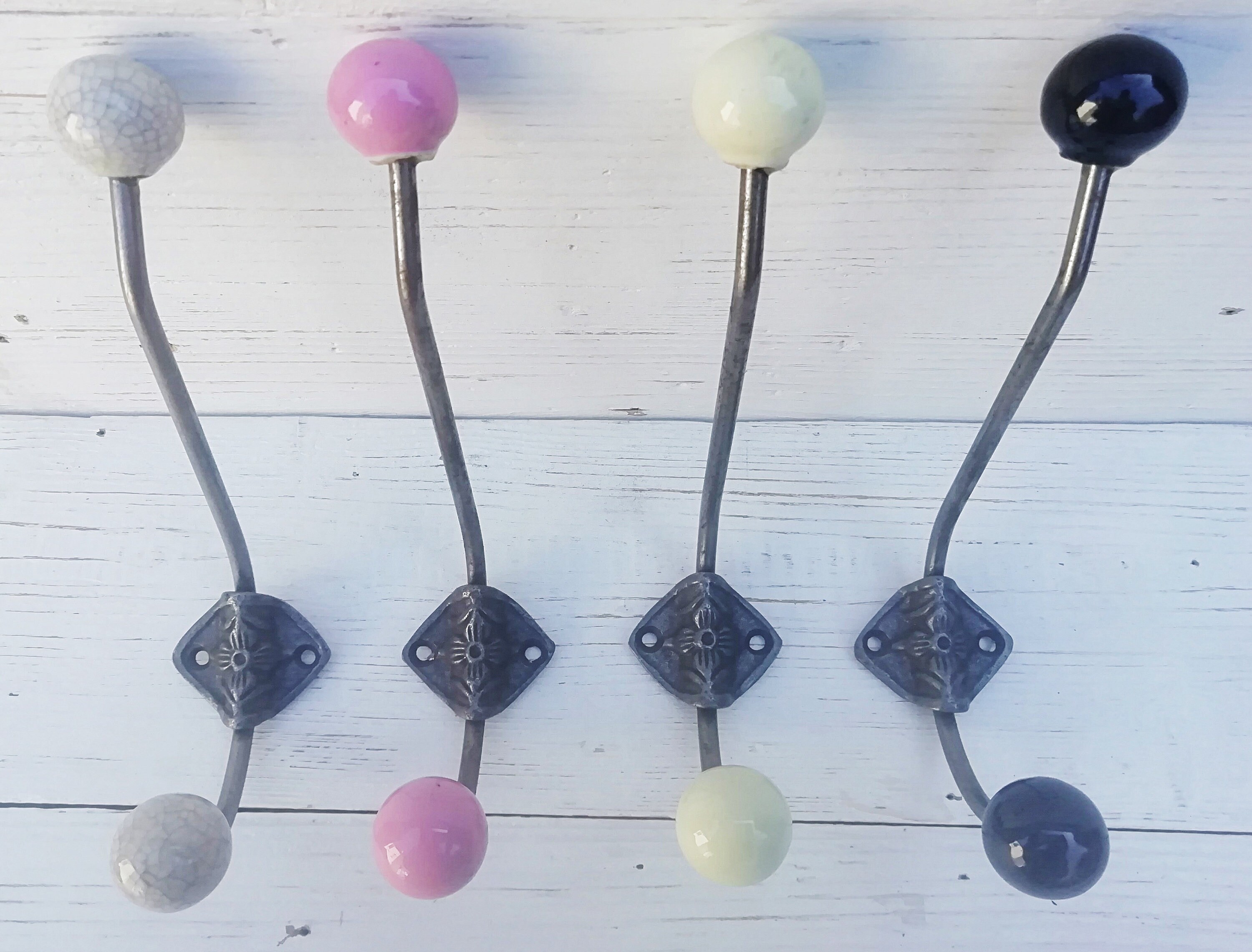 Ceramic Ball Tip Hat & Coat Hook Large Rosette Double Etsy UK