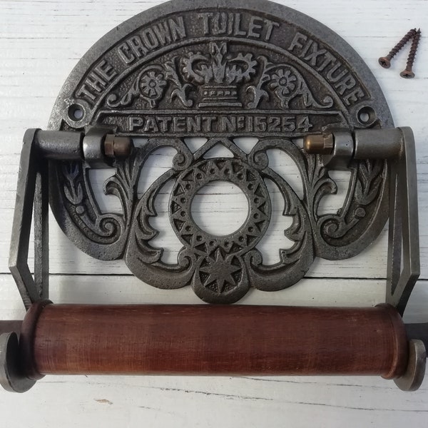 Toilet Roll Holder THE CROWN Toilet Fixture antique Iron & Wood, Rustic/Vintage Decor, Bathroom Decor, Loo Roll Holder