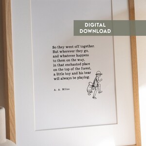 Impresión minimalista de Winnie the Pooh, DESCARGA INSTANTE, Nacimiento, Bautizo, Arte infantil, Decoración infantil, Cita de Pooh Así que se fueron juntos...