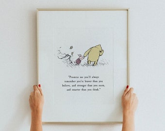 Gifts for Children Printable Instant Download You're Brave and Smart Strong Winnie the Pooh and Piglet Quote and Illustration Print
