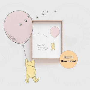 PINK What if I fall? Winnie the Pooh Quote, INSTANT DOWNLOAD, Birth, Christening, Nursery Picture Gift, Nursery Decor, Pooh Bear Classic