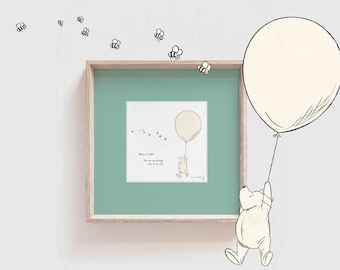 ¿Qué pasa si me caigo? Láminas con frase de Winnie the Pooh, con tapete. IMPRESAS Y ENVIADAS. Láminas para nacimiento y habitación infantil. Osito Pooh clásico vintage.