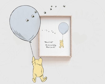 BLUE What if I fall? Winnie the Pooh Quote, Christening, Nursery Picture Gift, Nursery Decor, Pooh Bear Classic What if you fly?