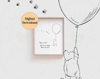 What if I fall? Winnie the Pooh Quote, INSTANT DOWNLOAD, Birth, Christening, Nursery Picture Gift, Nursery Decor, Pooh Bear Classic Vintage