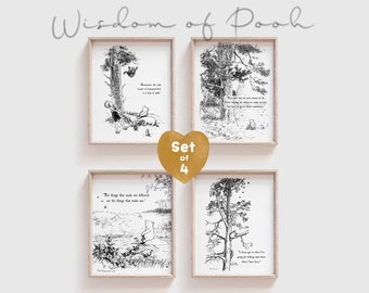 SET of 4 Inspiring Winnie the Pooh Quote, INSTANT DOWNLOAD, Birth, Christening, Nursery Art Gift, Nursery Decor, Pooh Bear Classic Vintage