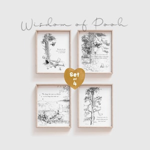 SET von 4 Inspirierende Winnie the Pooh Zitat, INSTANT DOWNLOAD, Geburt, Taufe, Kinderzimmer Kunst Geschenk, Kinderzimmer Dekor, Pooh Bear Classic Vintage