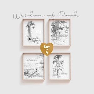 SET of 4 Inspiring Winnie the Pooh Quote, INSTANT DOWNLOAD, Birth, Christening, Nursery Art Gift, Nursery Decor, Pooh Bear Classic Vintage