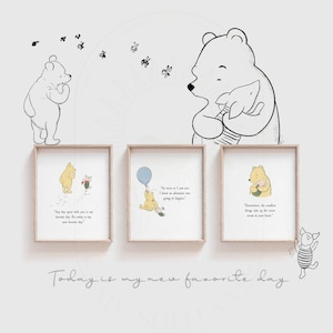 SET of 3 Winnie the Pooh Quotes, Pastel Balloons, PRINTED & SHIPPED, Nursery Prints, Nursery Decor, Pooh Bear Classic Vintage