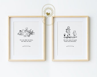 SET de 2 Citas de Winnie the Pooh, DESCARGA INSTANTE, Nacimiento, Bautizo, Regalo de imagen de guardería, Decoración de guardería, Oso Pooh de color clásico
