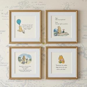 Vintage Colored Winnie the Pooh Quote Prints, (Digital Download), Set of 4