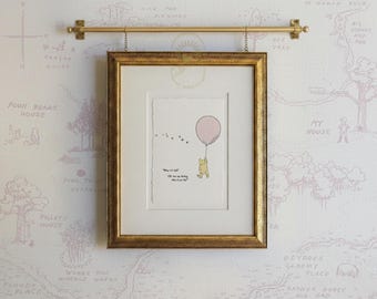 Winnie the Pooh Quote Print, Vintage Nursery Art, What if I fall? Pink Balloon