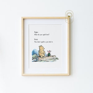 Como se soletra amor? Citação do Ursinho Pooh, DOWNLOAD, Nascimento, Batizado, Presente de Arte de Berçário, Decoração de Berçário, Estilo Vintage Clássico Pooh