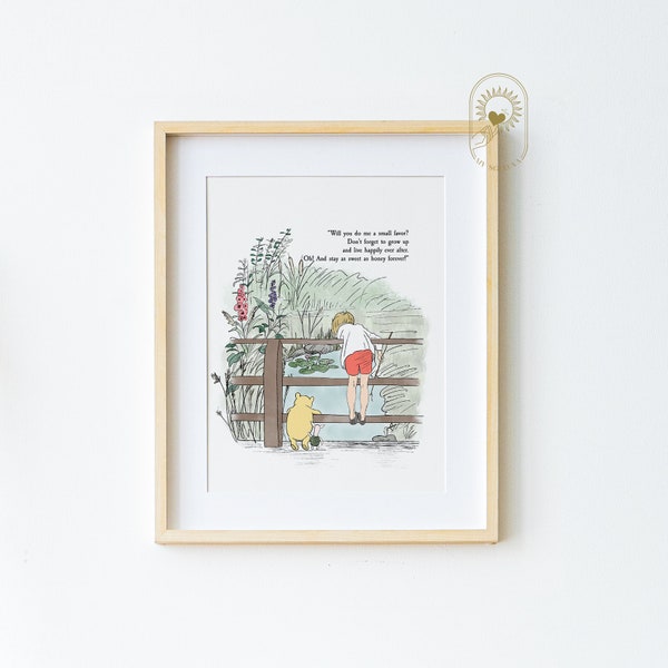 Will you do me a small favor? Live happily ever after, Winnie the Pooh, Nursery Art Gift, Nursery Decor, Pooh classic Nursery wall art COLOR
