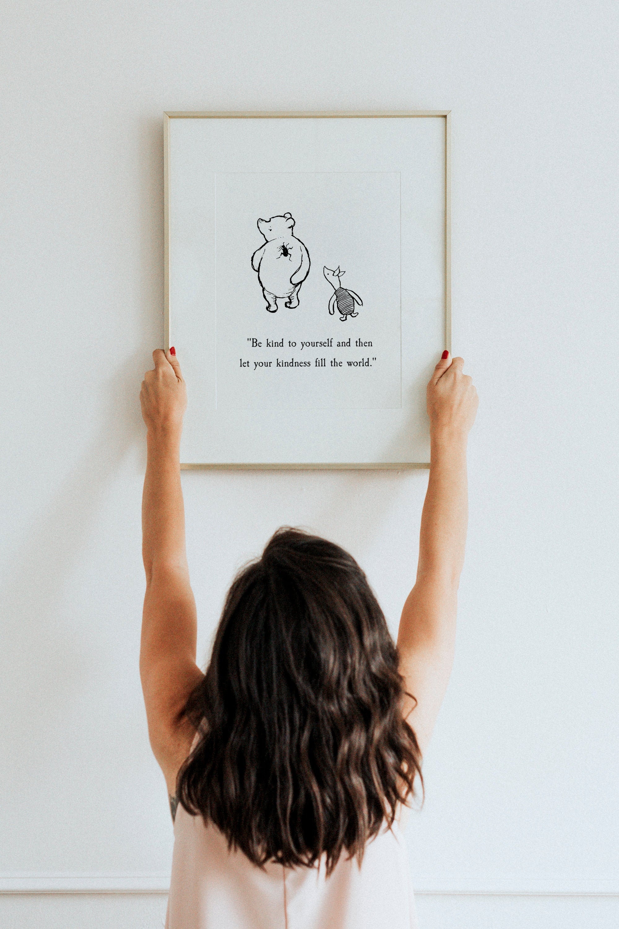 Sei nett zu dir selbst und lass dann deine Güte die Welt füllen... Winnie the Pooh Zitat, Taufgeschenk, Kinderzimmer Geschenk, Kinderzimmer Dekor, Vintage