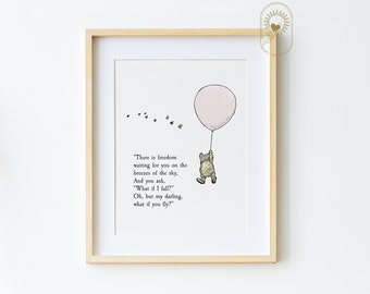 FULL QUOTE: What if I fall? Winnie the Pooh Pink Balloon, Erin Hanson Poem, Printed & Shipped, Inspirational nursery gift, Pooh Bear Classic