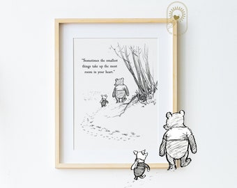 Sometimes the smallest things, Winnie the Pooh Quote, Christening, Nursery Picture Gift, Nursery Decor, Pooh Classic Vintage Black and White