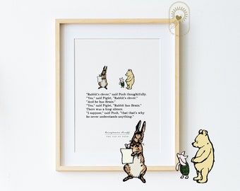 Rabbit's clever...PRINTED & SHIPPED, Eckhart Tolle, Mindfulness Print, Tao of Pooh, Benjamin Hoff, The Power of Now, Zen Winnie the Pooh