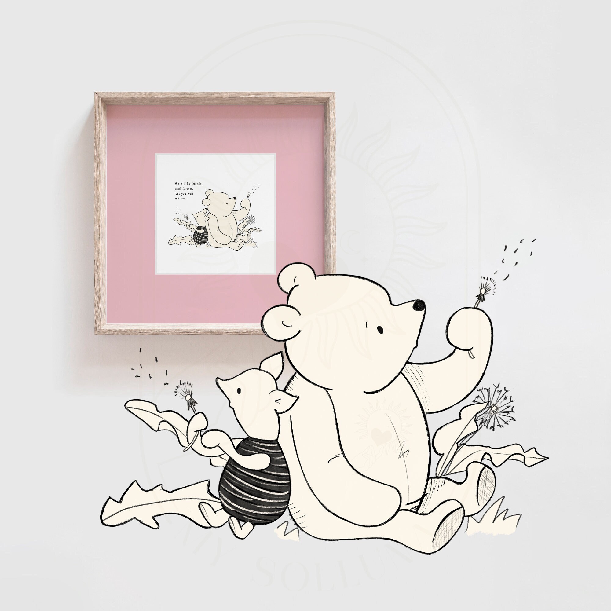 We will be friends forever, Winnie the Pooh Quote print, with Mat, PRINTED & SHIPPED, Nursery prints, Pooh Bear Classic Vintage