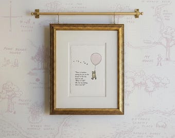 Winnie the Pooh Quote Print, Dusty Pink Nursery Illustration, What if I fall? What if you Fly
