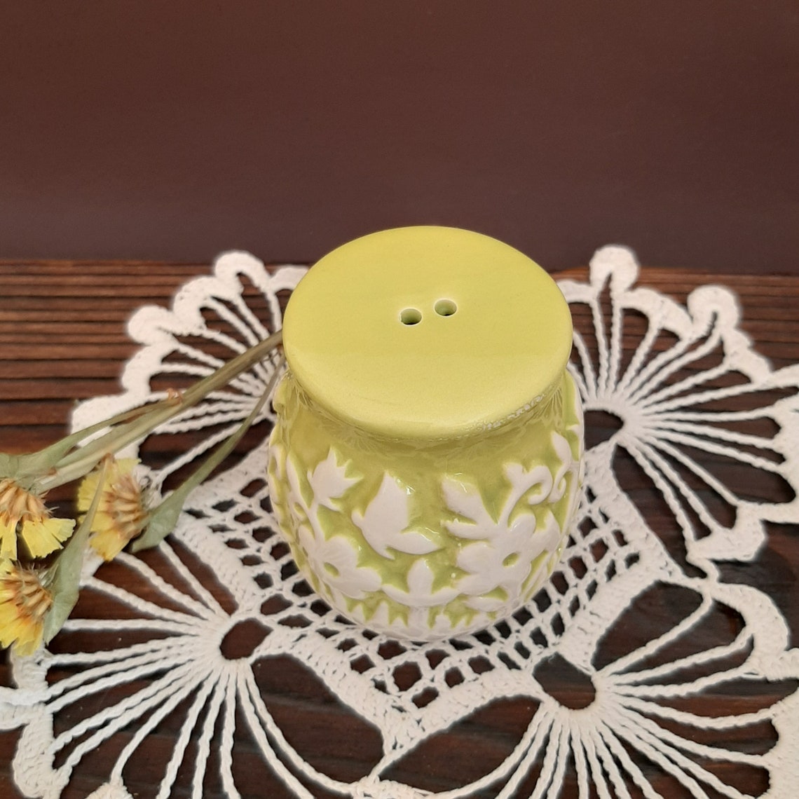 Green salt shakers Single ceramic salt shaker vintage Cottage Etsy