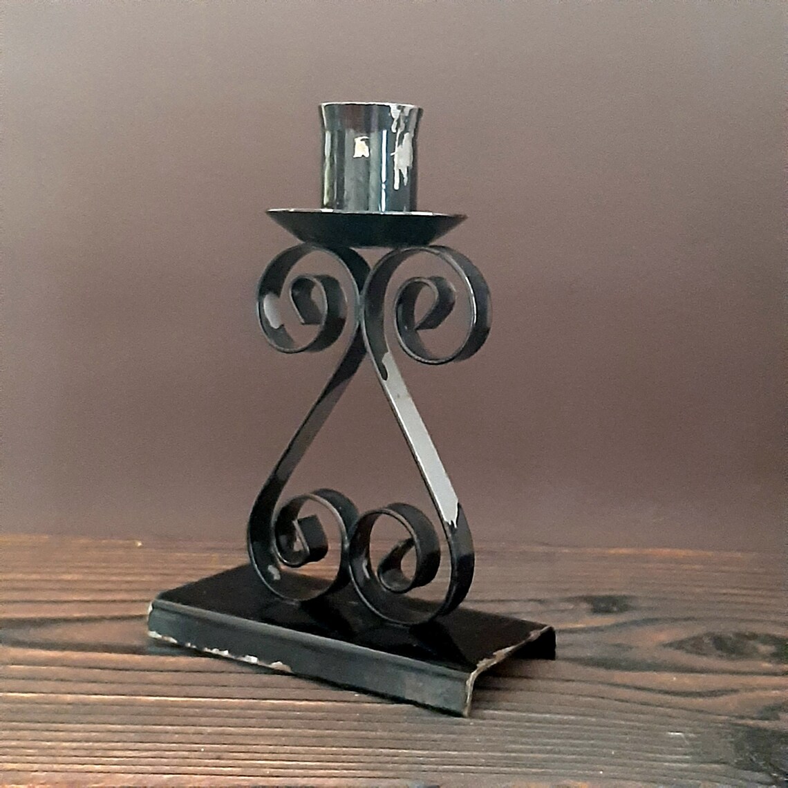 Vintage single candle holder Black metal candelabra Antique Etsy