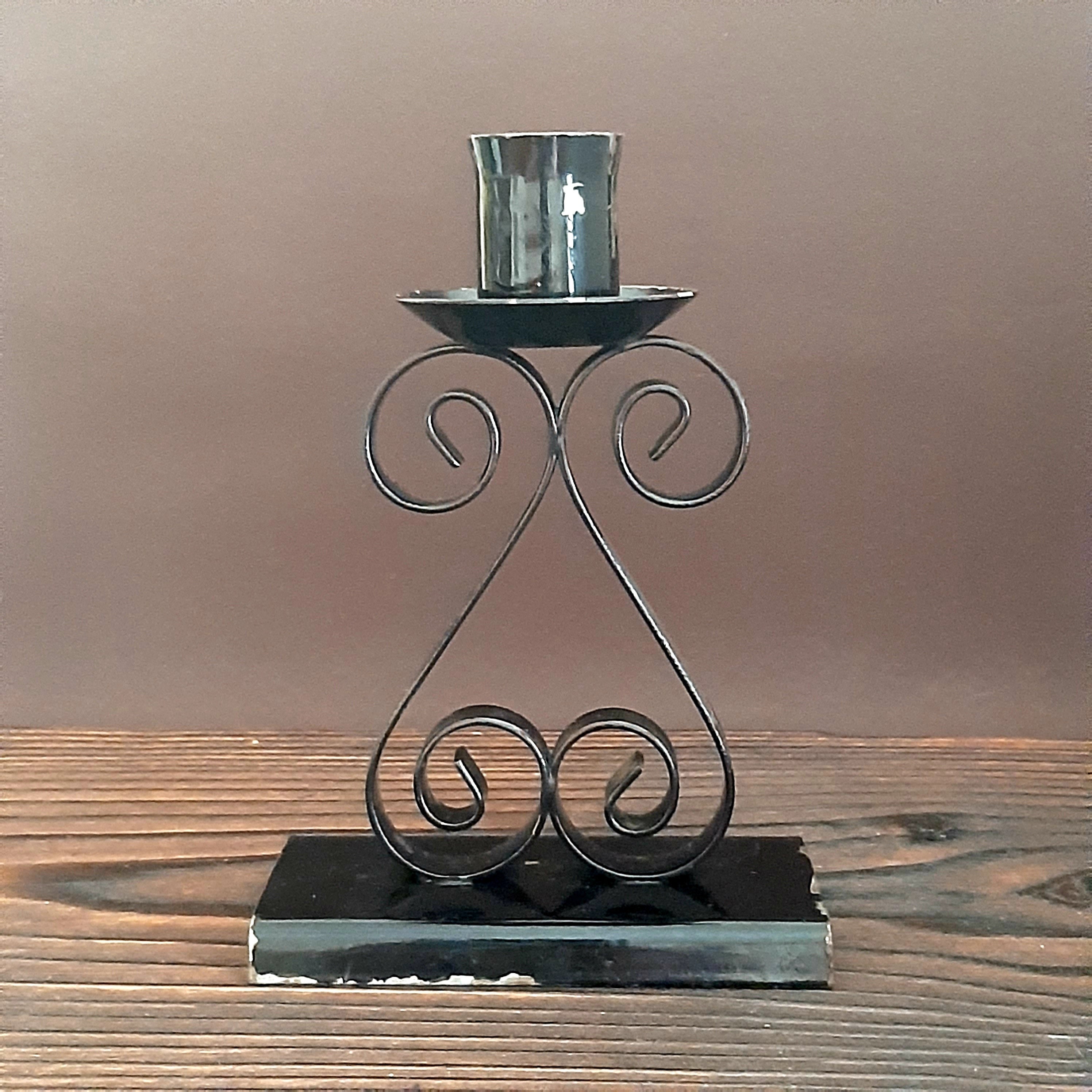 Vintage single candle holder Black metal candelabra Antique Etsy