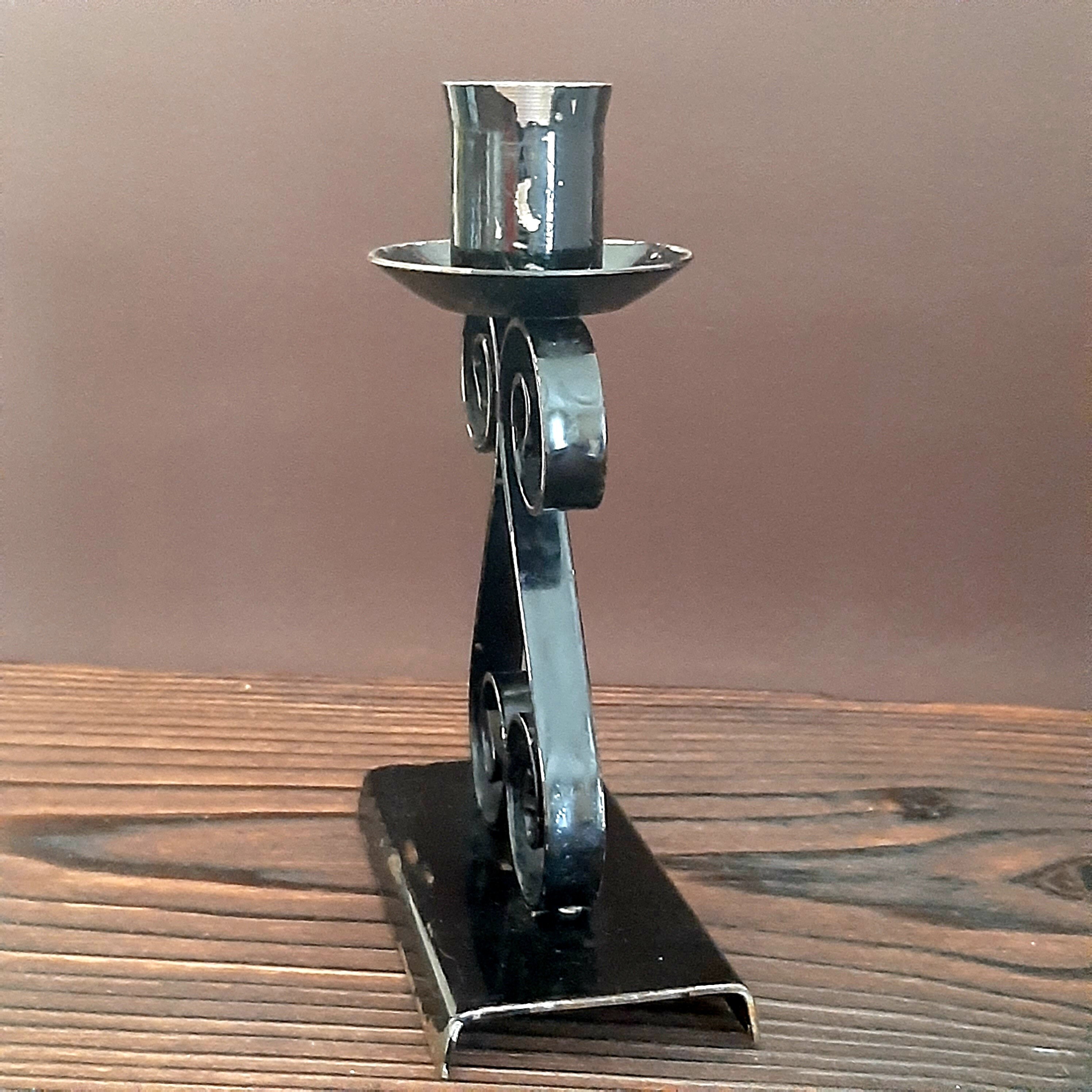 Vintage single candle holder Black metal candelabra Antique Etsy