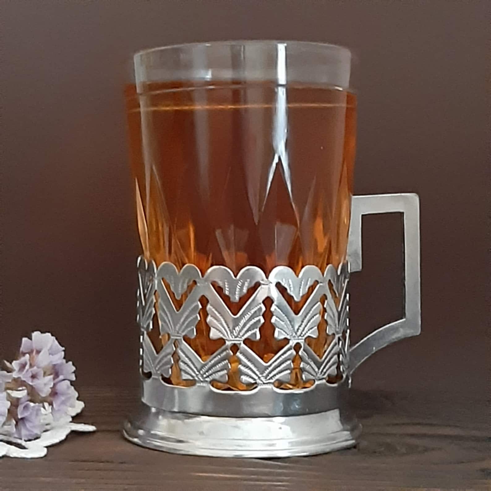 Vintage tea glasses with holder Soviet podstakannik Russian Etsy